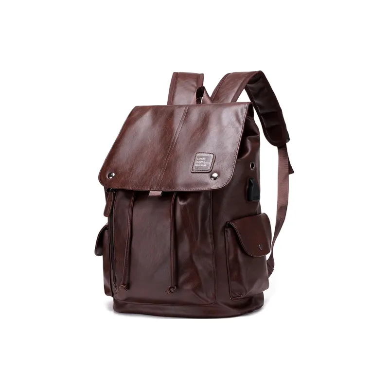 Kaka Tree PU Backpack Unisex Black/Brown-7