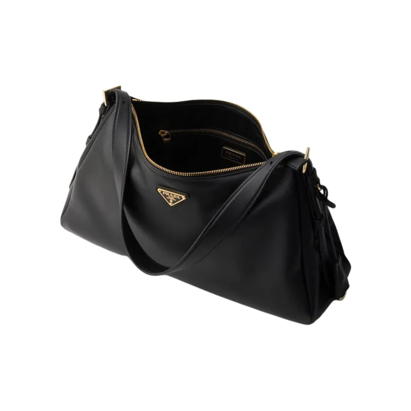 PRADA Leather Hobo Bag Handbag Shoulder Bag Women's Black-4