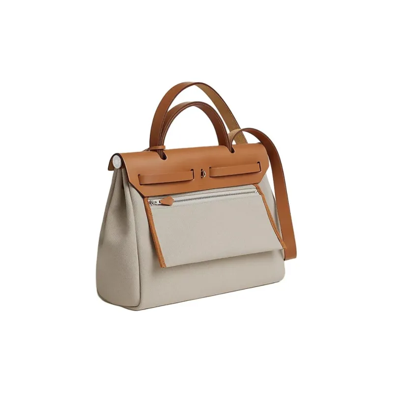 HERMES Herbag Zip Canvas With Hunter Cow Leather One Shoulder Handbag, Crossbody Bag Women's Orange-2
