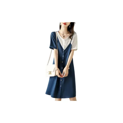 Wbwq Short-Sleeved Dresses Women's Blue/White