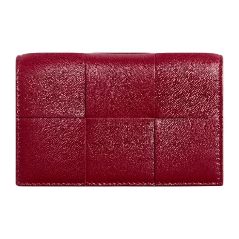 Bottega Veneta Intrecciato Sheepskin Card Holder Women's Dark Red & Washed Happiness & Pink-0