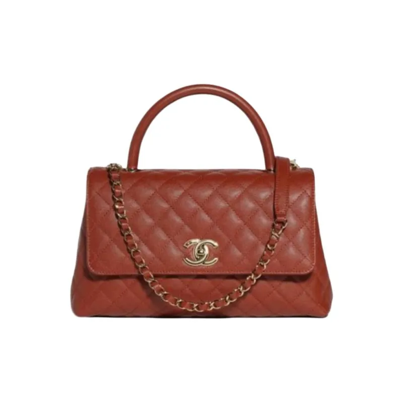 CHANEL Leather One Shoulder Handbag Women's Brown-0