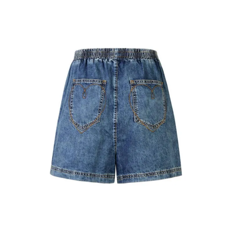 MOSCHINO Logo Appliqué Elasticated Waistband Denim Shorts-1