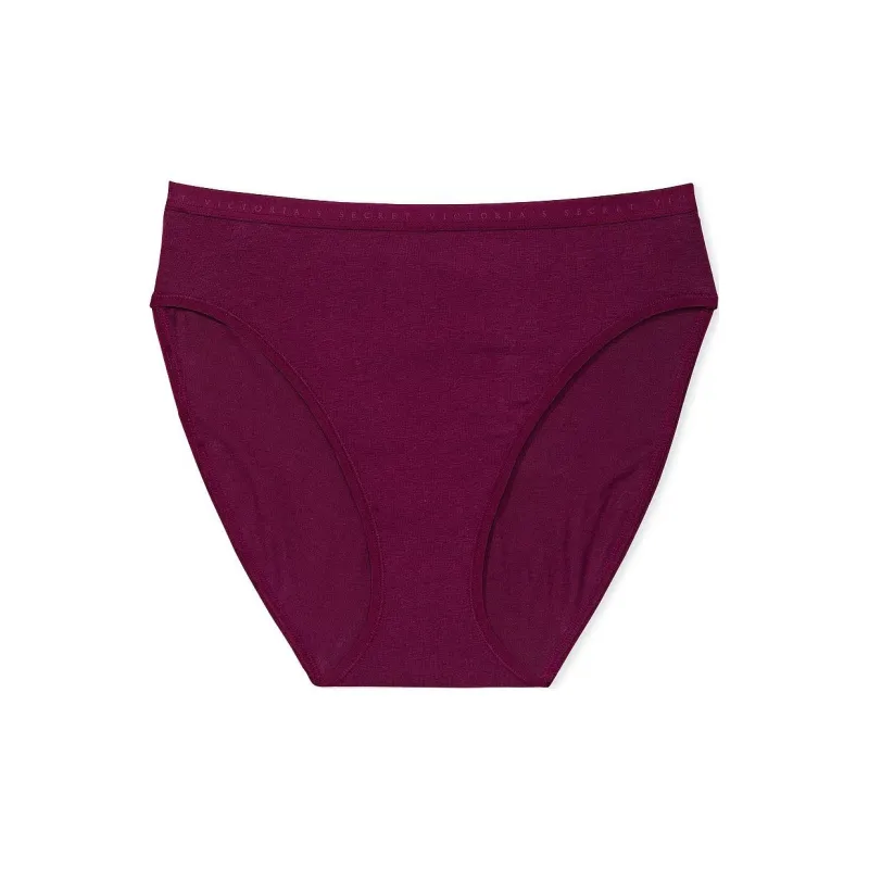 Victoria's Secret Stretch Cotton High-Leg Brief Panty / Plum Rouge Underpants Women's 1 Pack Rose Red-0