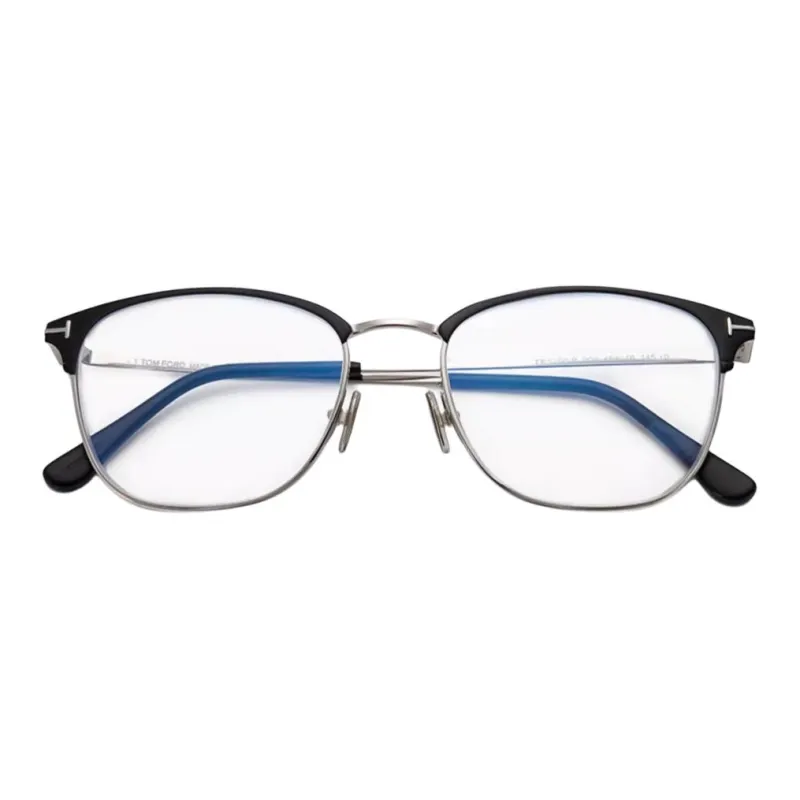 TOM FORD Plate Frame Metal Square Eyeglass Frames Unisex Black Silver-2