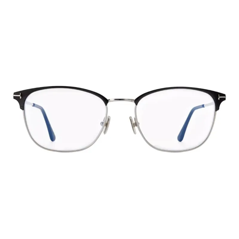 TOM FORD Plate Frame Metal Square Eyeglass Frames Unisex Black Silver-1