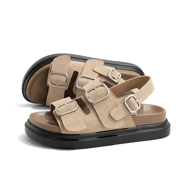 Old Meow Square Buckle Flat Roman Style, Beach Sandals 4.5cm Women's-1
