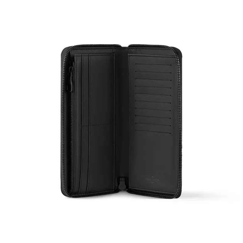 LOUIS VUITTON Zippy Cow Leather Wallet Men's Black-3