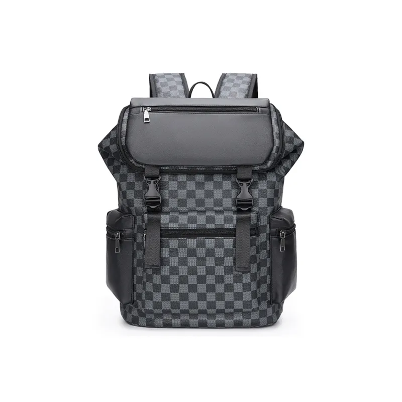 Kaka Tree PU Backpack Large Size Unisex Black/Brown-0