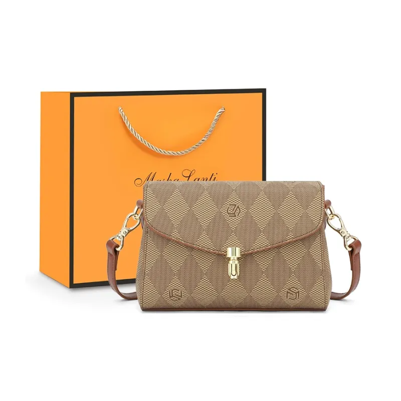 MashaLanti PVC Synthetic Leather Shoulder Bag Women's Coffee/Dark Brown & Apricot-3