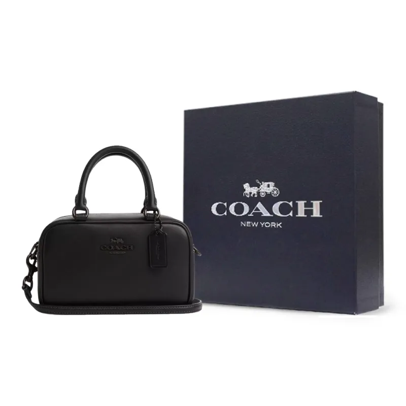 COACH Leather Bowling Bag, Handbag, Shoulder Bag, Crossbody Bag Trumpets Women's Black-7