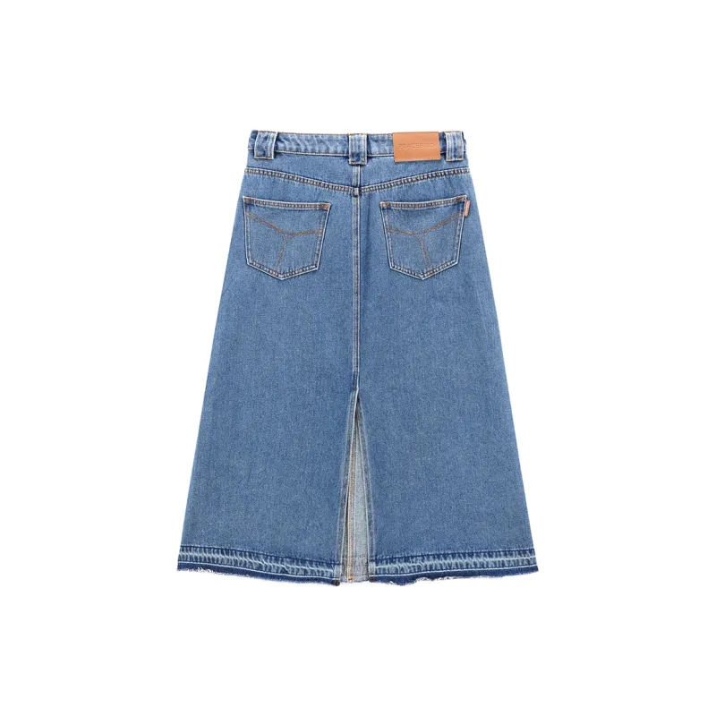 PEACEBIRD Denim Long Skirt Women's Blue-1