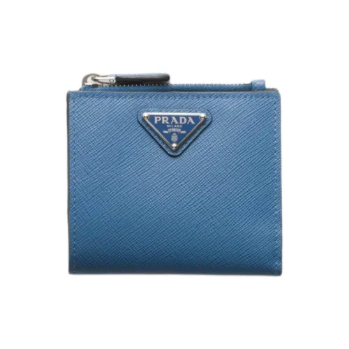 PRADA Cow Leather Wallet Men's Blue