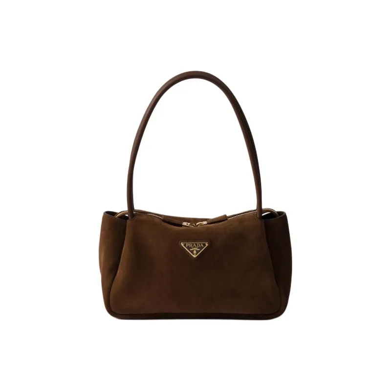 PRADA Suede Shoulder Bag Handbags Medium Size Unisex Cocoa Brown-0
