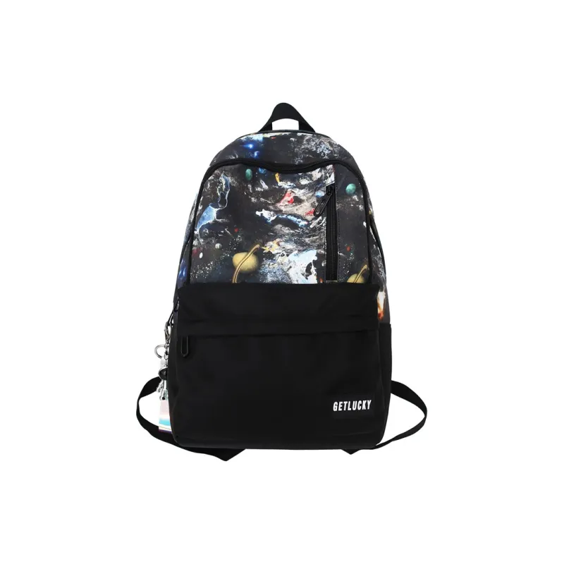 OURFUN Nylon Backpack Unisex Black Base With White Text/White Base With Black Text/Black Planet/Blue Planet-9