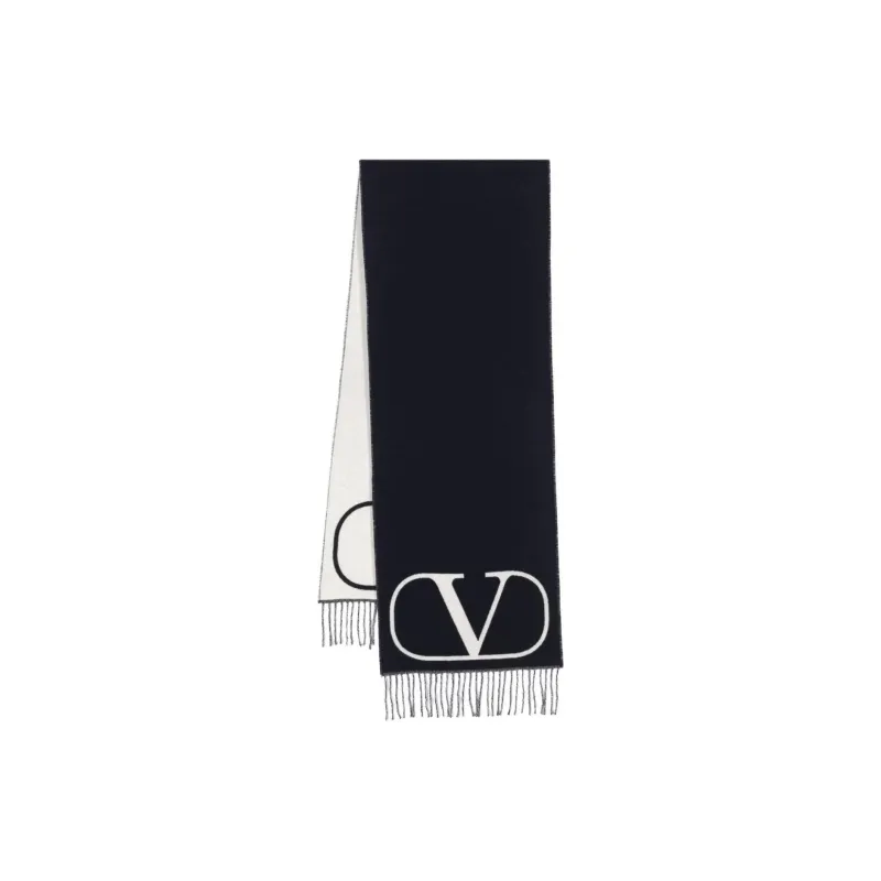 Valentino Virgin Wool Cashmere Knit Scarves Men's Marine Blue-0