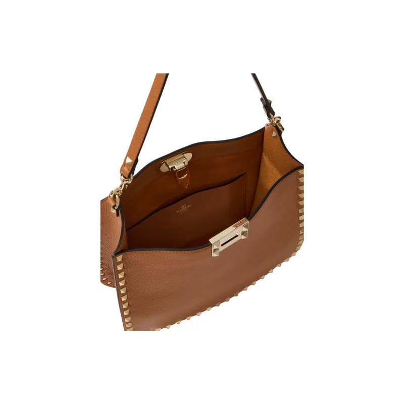 Valentino Grained Calfskin Portable Crossbody Bag Shoulder Bag Women's Almond-5