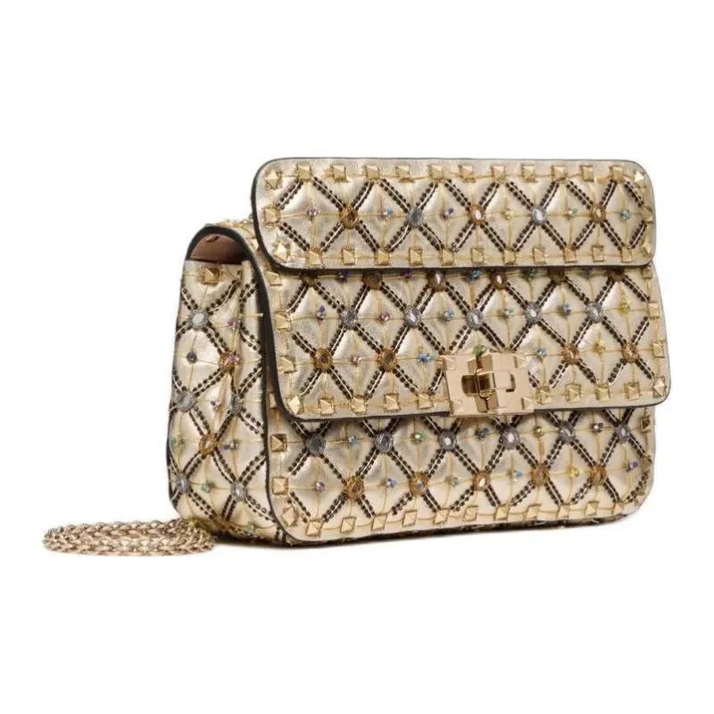 Valentino ROCKSTUD SPIKE Embroidery Shoulder Bag Crossbody Bag Handbag Small Size Women's Metallic-1