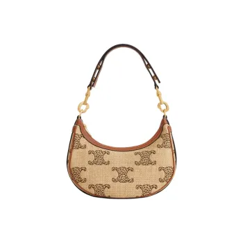 CELINE AVA Fabric Portable Shoulder Strap Bag Women's Natural & Tan