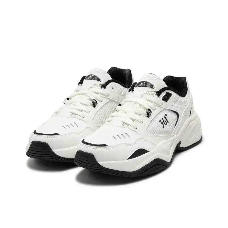 361° Sailing Series Wear Resistant Slip Resistant Low Top Chunky Sneakers Women's White Black-2