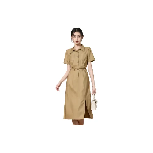 SMEN Short-Sleeved Dresses Women's Khaki