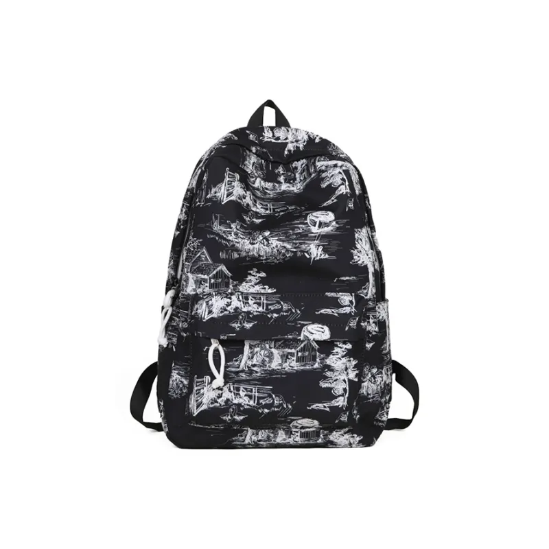 Kaka Tree Nylon Backpack Unisex Black/White & Black/White & Blue-0