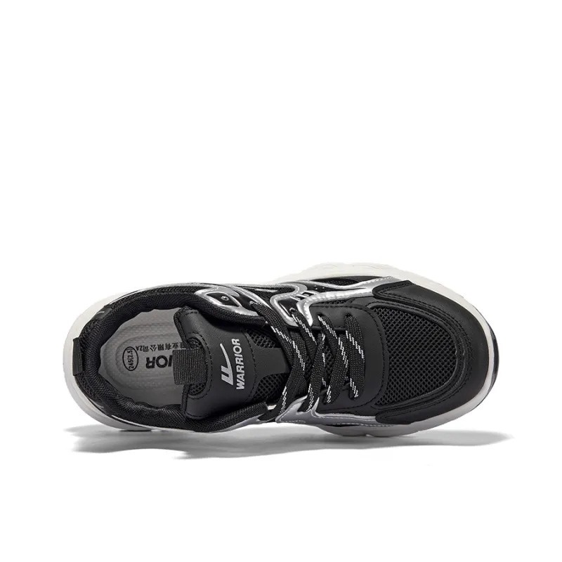 Warrior Students' Sports Casual Men's Shoes Lightweight Low Top Chunky Sneakers Men's Black Silver-2