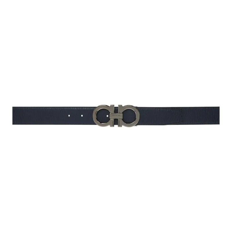 FERRAGAMO Embossed Metal Calfskin Leather Belts Men's Marine Blue Width Approximately 2.5cm-0