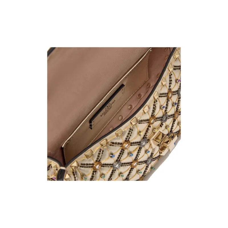 Valentino ROCKSTUD SPIKE Embroidery Shoulder Bag Crossbody Bag Handbag Small Size Women's Metallic-3