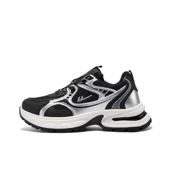 Warrior Students' Sports Casual Men's Shoes Lightweight Low Top Chunky Sneakers Men's Black Silver