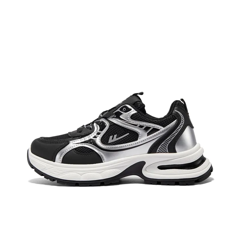 Warrior Students' Sports Casual Men's Shoes Lightweight Low Top Chunky Sneakers Men's Black Silver-0