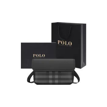POLO PVC Synthetic Leather Men's Crossbody Bag, Shoulder Bag Medium Size Men's Black Plaid