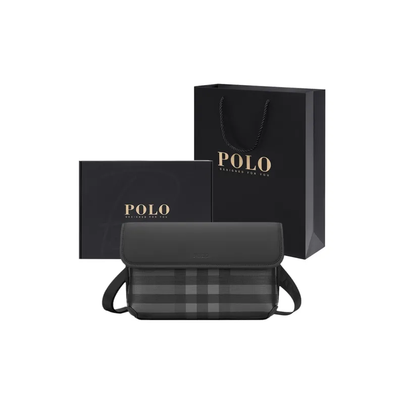 POLO PVC Synthetic Leather Men's Crossbody Bag, Shoulder Bag Medium Size Men's Black Plaid-0