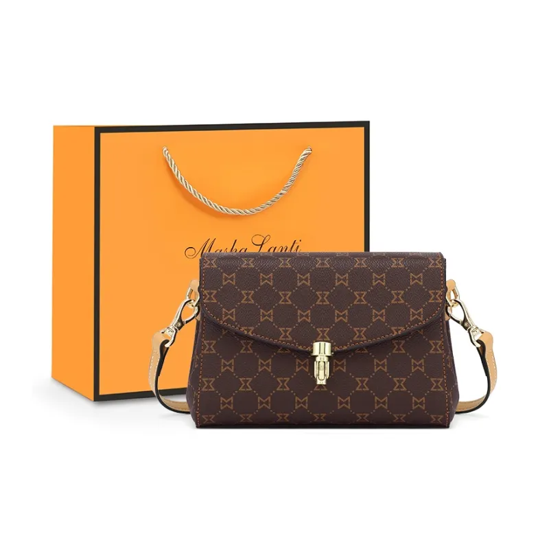 MashaLanti PVC Synthetic Leather Shoulder Bag Women's Coffee/Dark Brown & Apricot-0