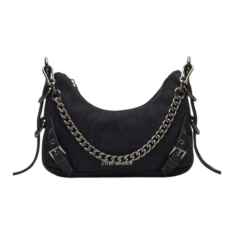 STEVE MADDEN Denim Hobo Bag Handbag Mini Women's Black-0