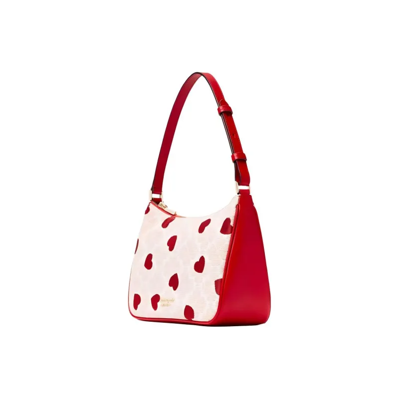 Kate Spade Fabric Cow Leather Patchwork Handbag Shoulder Bag Women's Strawberry Red & Light Pink-1