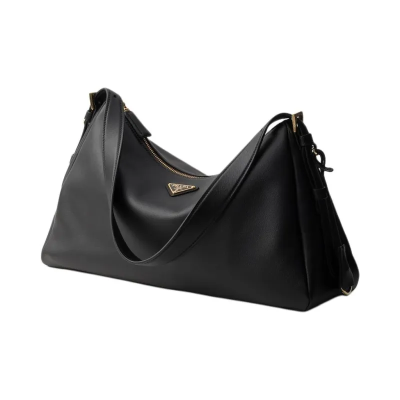PRADA Leather Hobo Bag Handbag Shoulder Bag Women's Black-1