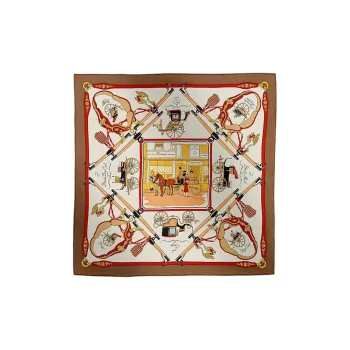 HERMES Mulberry Silk Scarves Women's Light Umber