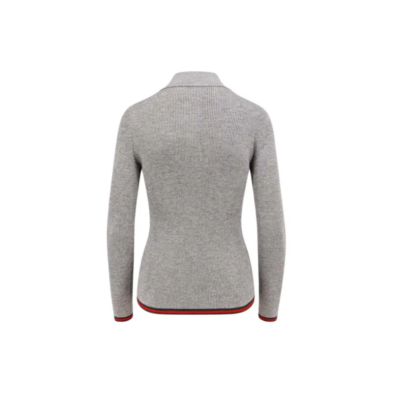 GUCCI Extra Fine Rib Cashmere Knit Top 'Shiny Grey'-1