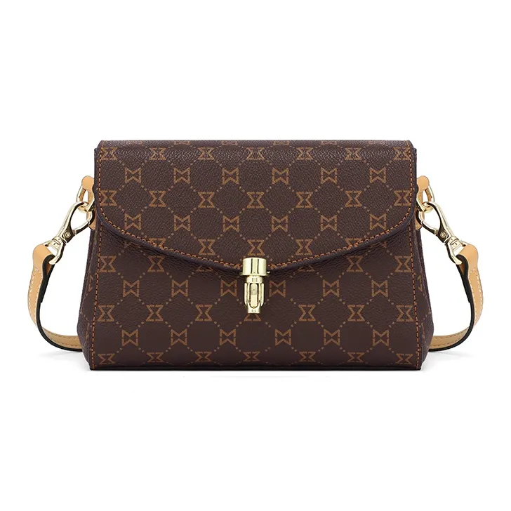MashaLanti PVC Synthetic Leather Shoulder Bag Women's Coffee/Dark Brown & Apricot-1