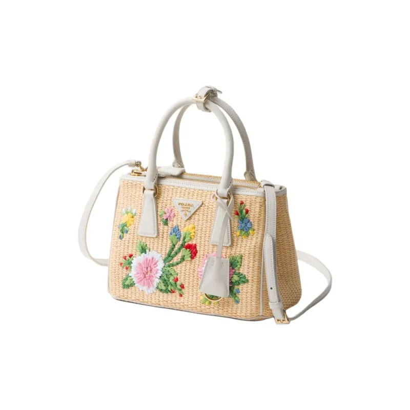 PRADA Leather Shoulder Bag Crossbody Bag Handbag Small Size Women's Tan & White-1