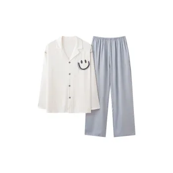 Qiao Ni Tong Pajama Set Men's White Gray
