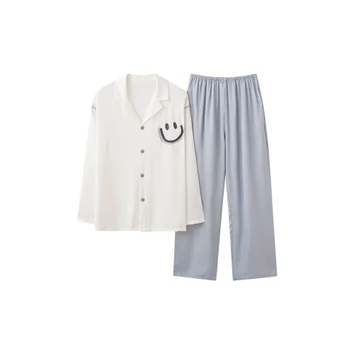 Qiao Ni Tong Pajama Set Men's White Gray