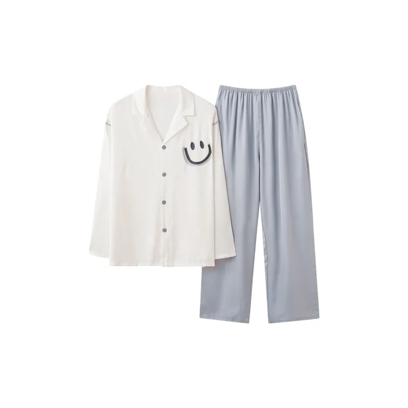 Qiao Ni Tong Pajama Set Men's White Gray-0