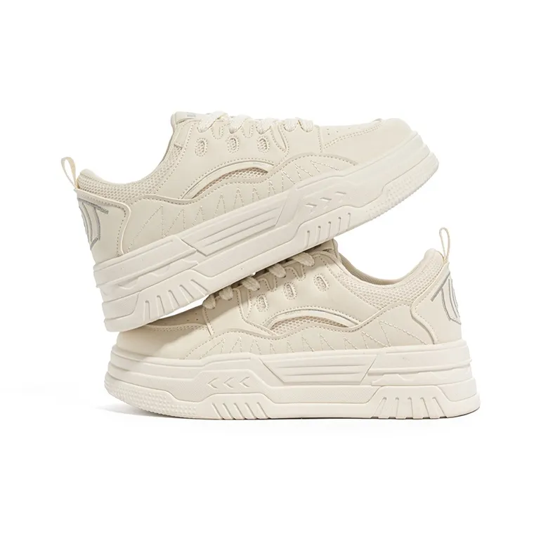 BABAYA KIDS Water Resistant Wear Resistant Breathable Low Top Skateboard Shoes Women's Beige-5