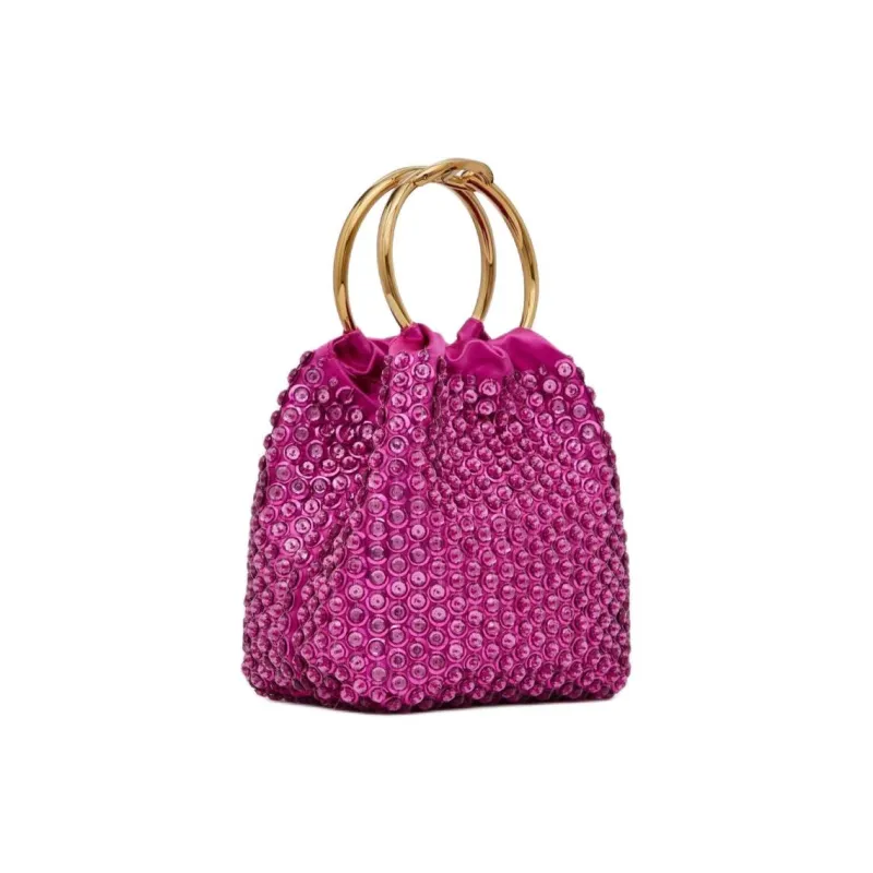Valentino Embroidery Bucket Bags Handbags Small Size Women's Fuchsia-1