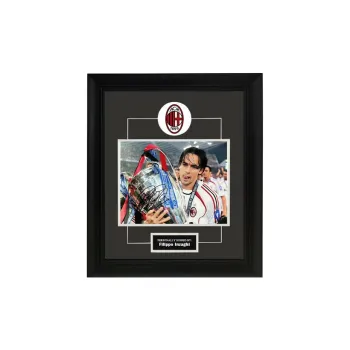 Three For AC Beige Blue Felipe Inzaghi 2007 Champions Hand-Signed Photo Framed Includes SA Certificate