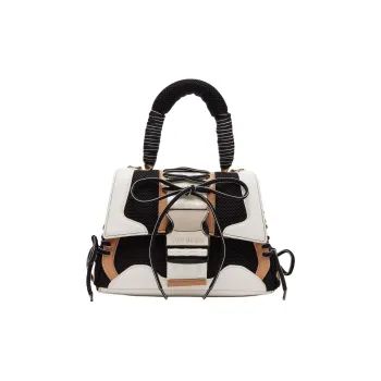 STEVE MADDEN Synthetic Material Patched With Textile Material Handbag Women's Black/Tan