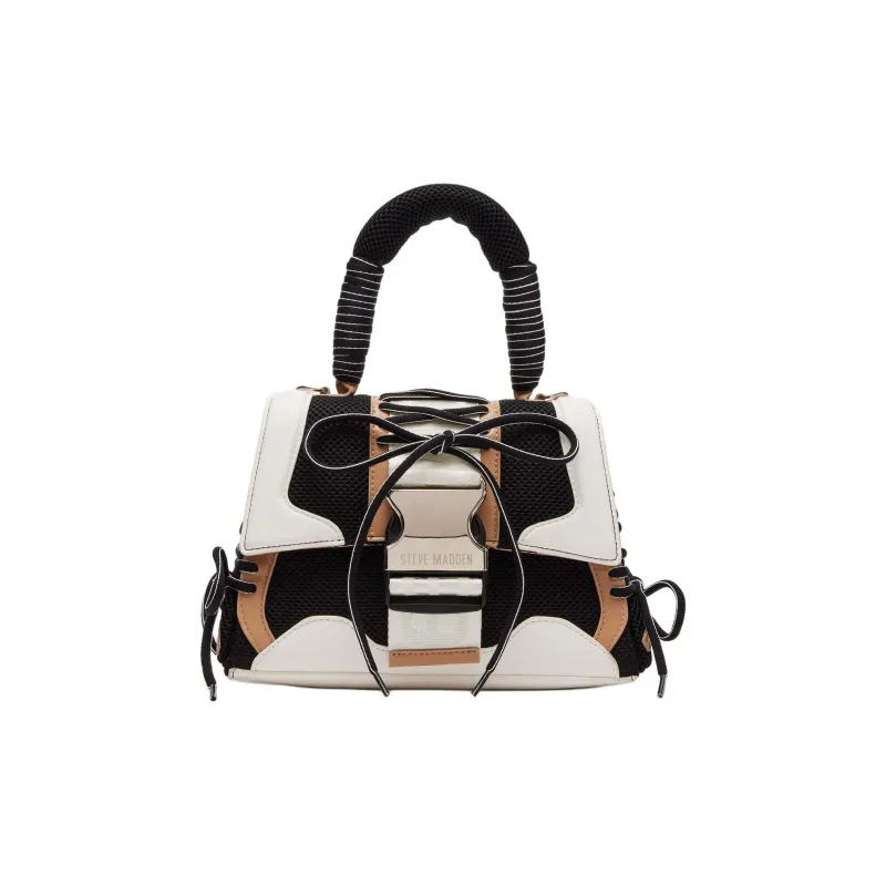 STEVE MADDEN Synthetic Material Patched With Textile Material Handbag Women's Black/Tan-0