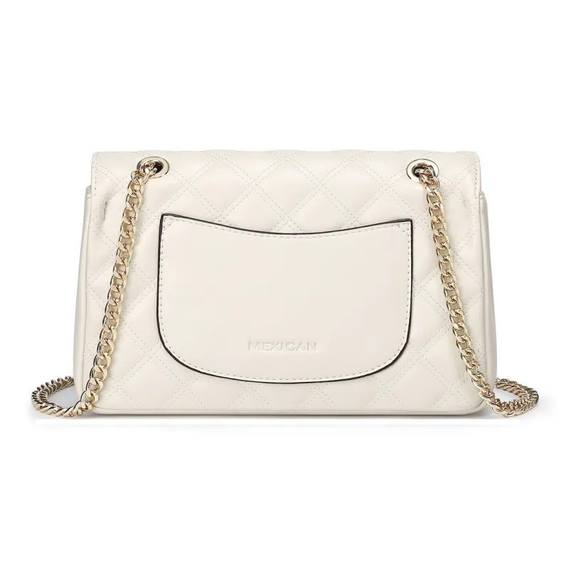 MEXICAN Polyurethane Diamond Pattern Chain Bag, Crossbody Bag Regular Women's Black/Ecru-10